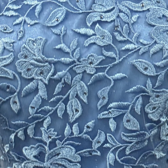 BABY BLUE ball gown w/ floral pattern and corcet back maxi prom bridsmaid Dress - Picture 8 of 9